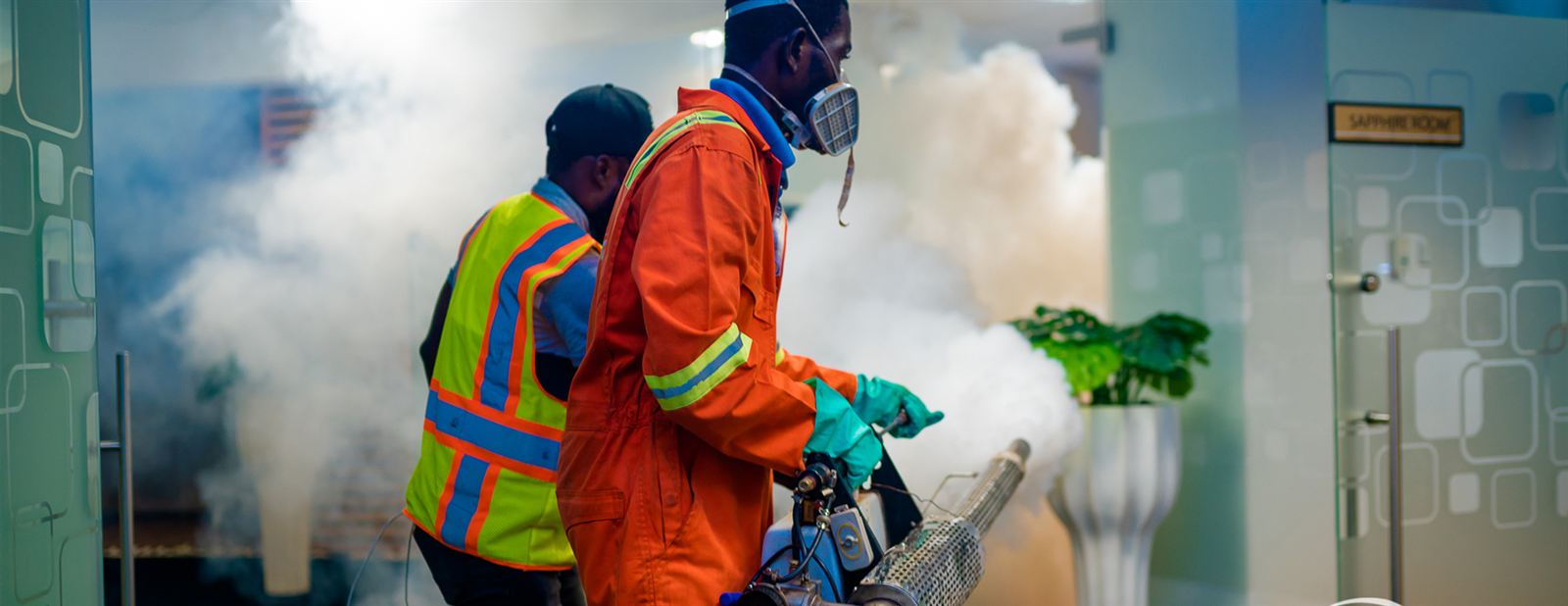 Dansworld technicians in full PPE